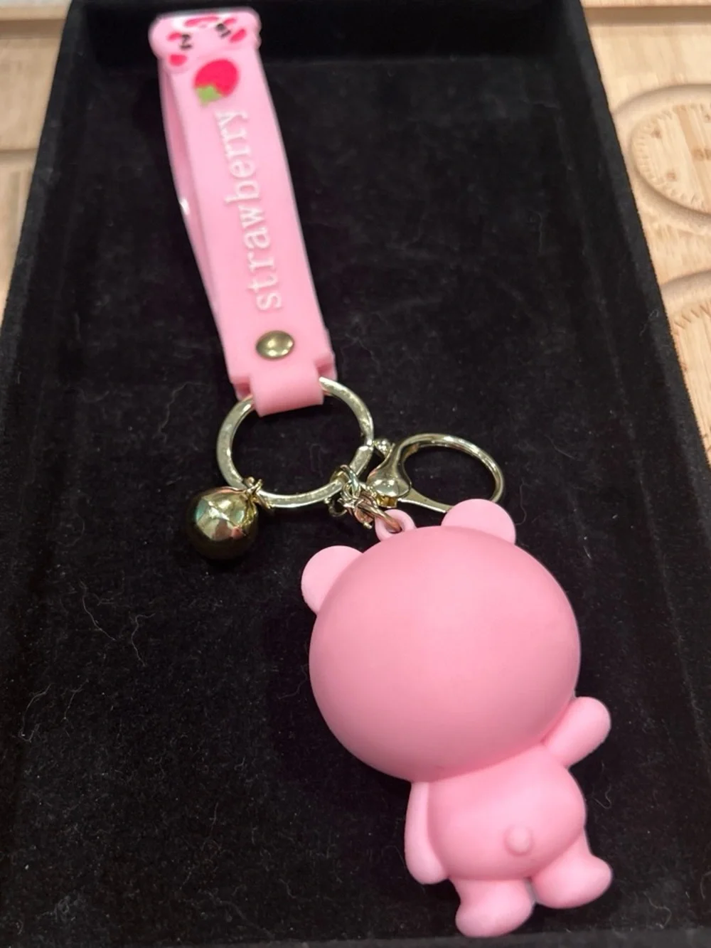 Strawberry Pink Bear Keychain for Kids